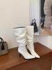[] Autumn and winter French pointed temperament long boots pleated thin boots thin heel high knight boots