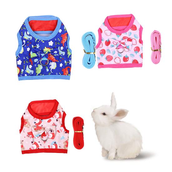 Kaninchenleine Cartoonmuster Klettverschluss Anziehen Häschen Kätzchen Kostüm Hemd Rock für Kleintier