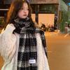 Retro Plaid Scarf for Girls Winter Ins Versatile Thickened Warm Long Shawl Dual Purpose Versatile Student Scarf