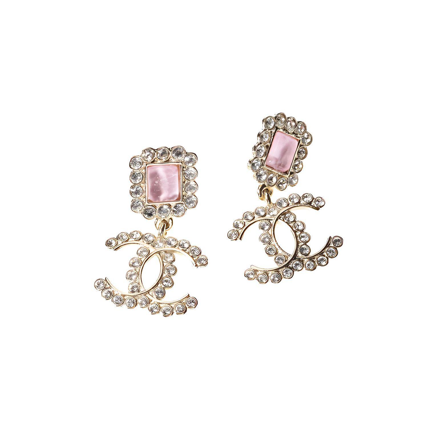 

Chanel Double C Logo Rhinestone Earrings Women earrings Pink AB7387-B06943-NF763 Pink,F
