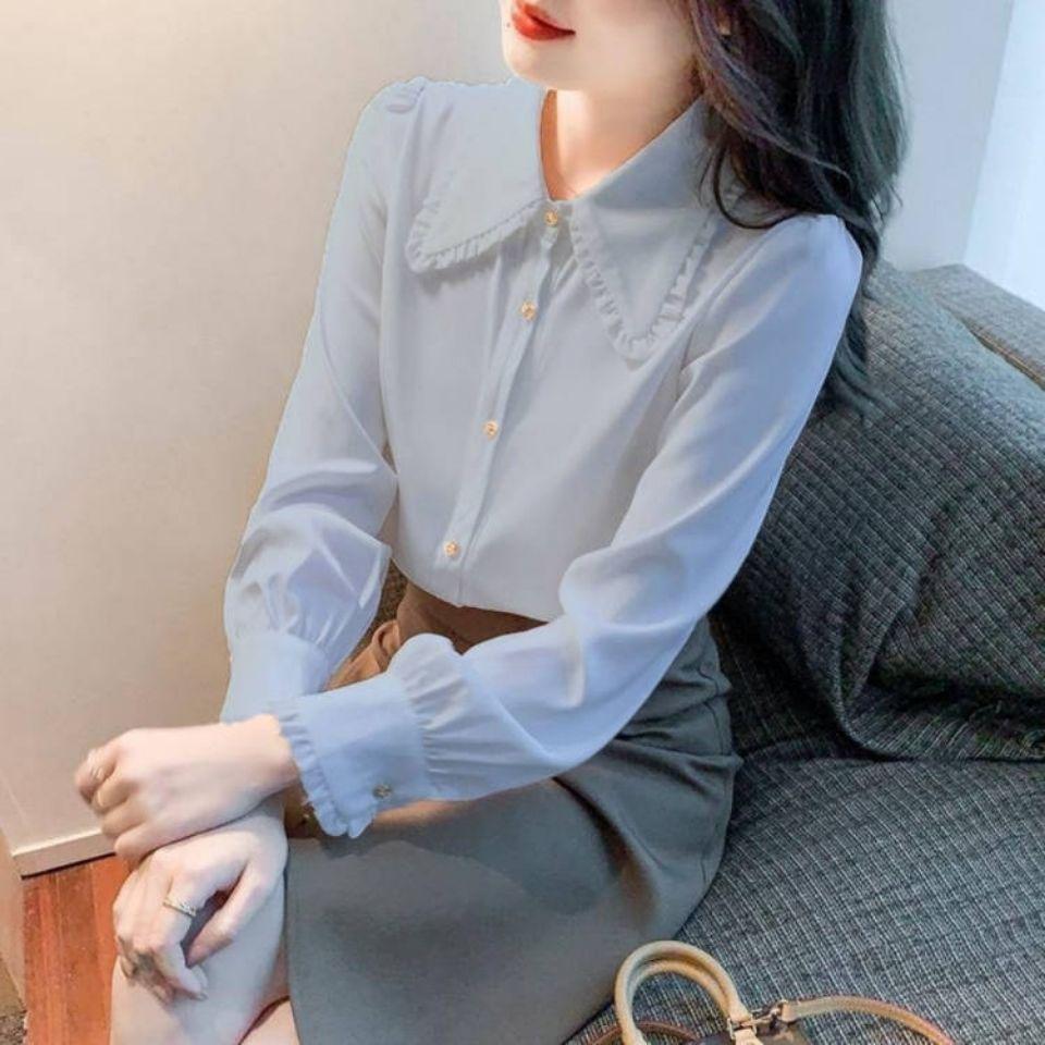 

2024 Spring/Autumn Women s French Peter Pan Collar Casual Versatile Shirt Fashionable Top L