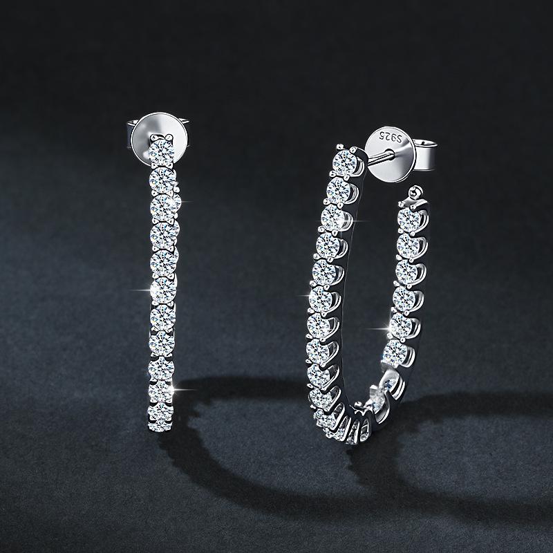 

Moissanite & Sterling Silver Large Hoop Earrings: European & American Style, Light Luxury, Fashionable Design for Women S925 Sterling Silver