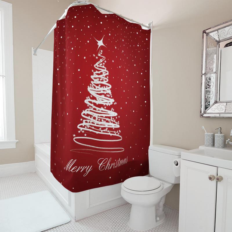TU Festliches Weihnachten Duschvorhang Rot Frohe Weihnachten Feiertag Badezimmer Dekor Wasserdicht Ferienhaus Dekor Weihnachten Muster Geschenk