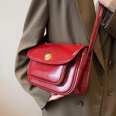 Wine Red Crossbody Bag for Women Textured Leather Versatile Shoulder Bag Spring Autumn New Retro Large Capacity Handbags