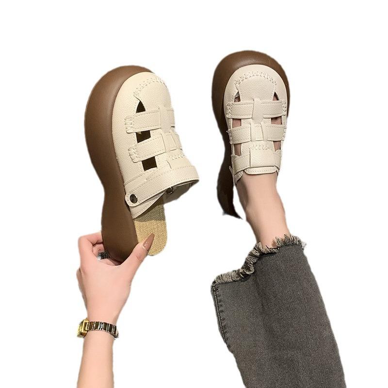 Two Wear Hollowed-out Bag Head Sandals Women's 2025 Summer New Hole Hole Mori Roman Shoes Thick-soled Half Slippers Women's Outer Wear