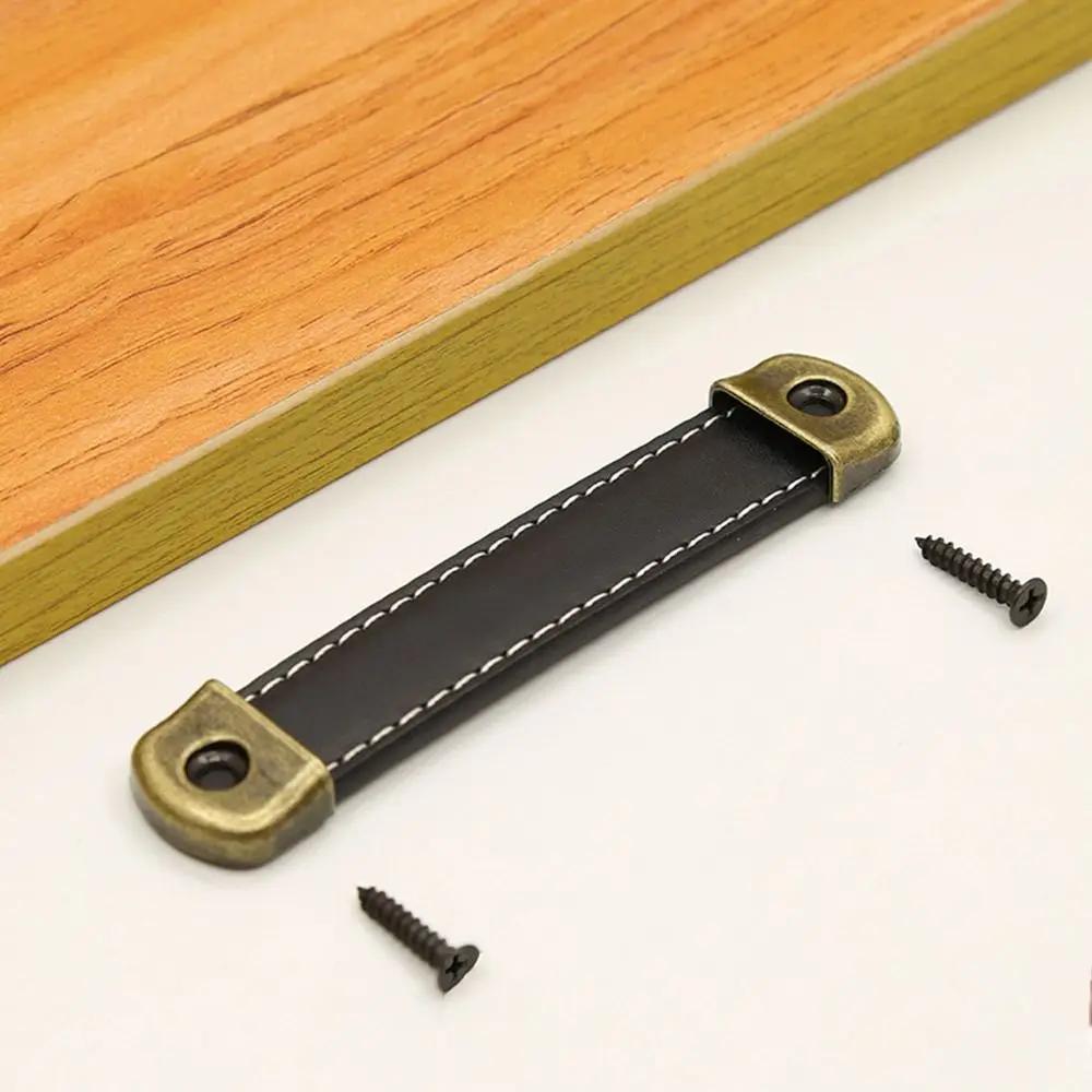Nordic With Screws Leather Handle Square Soft Drawer Handle 96/128/160mm Zinc Alloy Door Knobs Cabinet