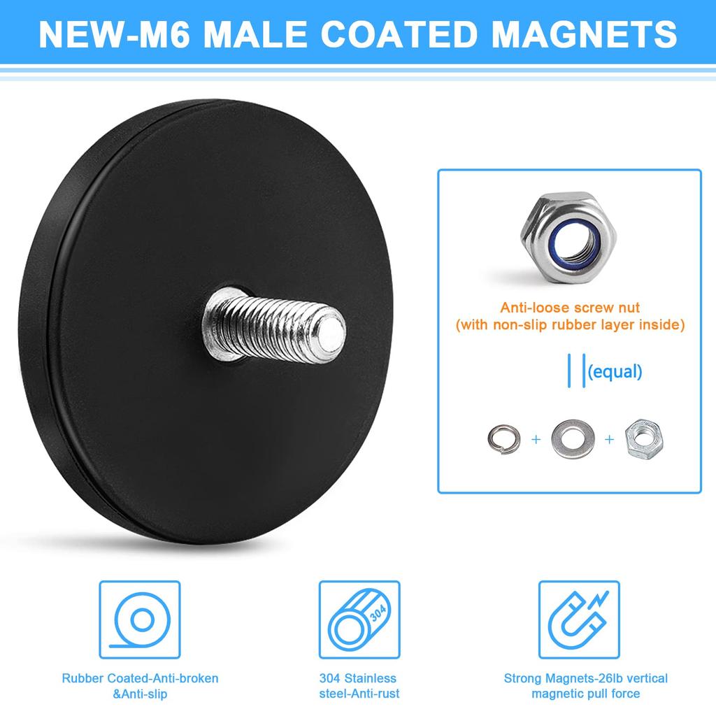 Magneti di Montaggio Magnete al Neodimio C43 Rivestiti in Gomma Magnete a Borchia Nera Superficie Verniciata con Bulloni Dadi per Illuminazione Telecamera Attrezzi