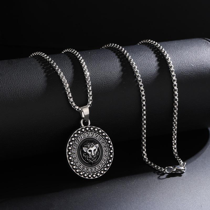 Colier pandantiv Cap de Leu Mare Zid Chinezesc Stil European și American cu Farmec Strălucitor