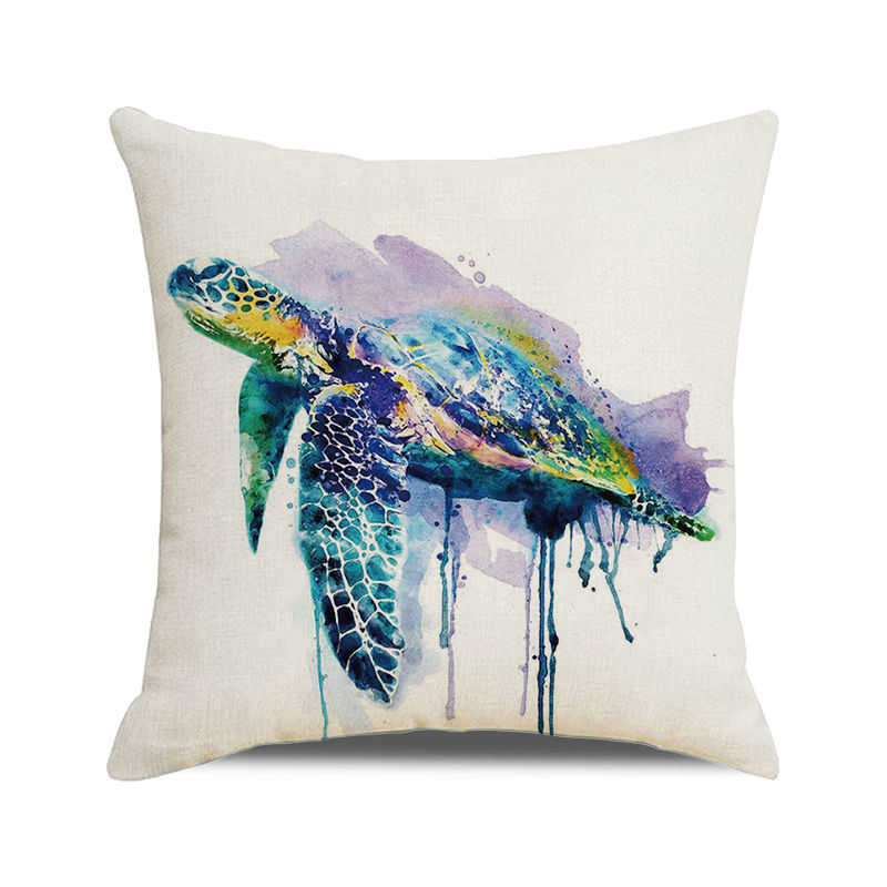 Home Decor Colorful Sea Turtle Watercolor Pillow Covers Pattern Cushion Cover Suitable for Sofa Bedroom Car Pillow Cover