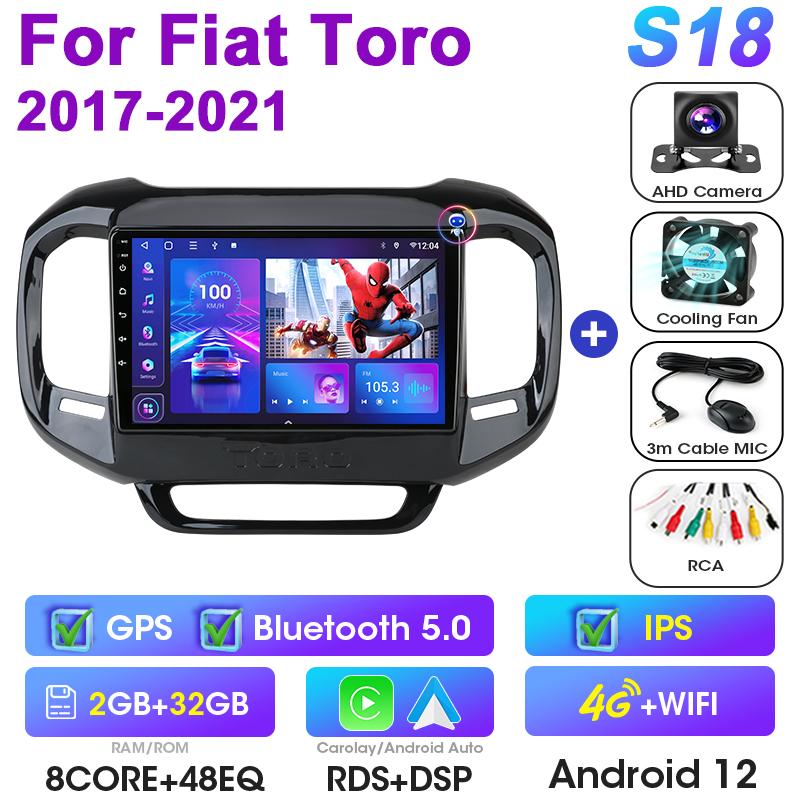2 Din Android 12 Car Radio ForFiat Toro 2017 - 2025 Multimedia Video Player Navigation GPS 4G Carplay Auto Stereo QLED Head Unit