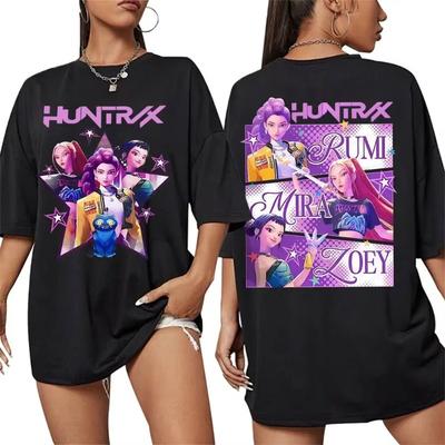 Fashion Women's K-pop Demon Hunters Print T-shirt Men Loose Short Sleeve Tops Summer Kids Casual Round Neck Tees Clothing