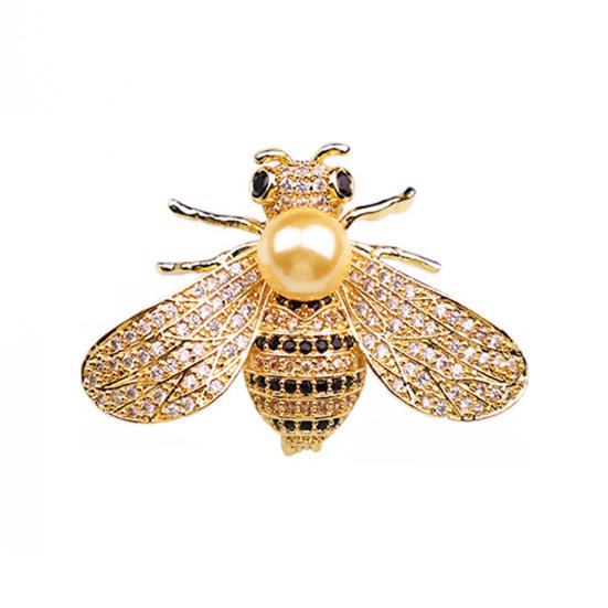 

Брошь в виде животного Сверкающие стразы Искусственный жемчуг Дизайн пчелы Заколка для одежды Антиокислительная бижутерия Аксессуары для одежды жёлтый