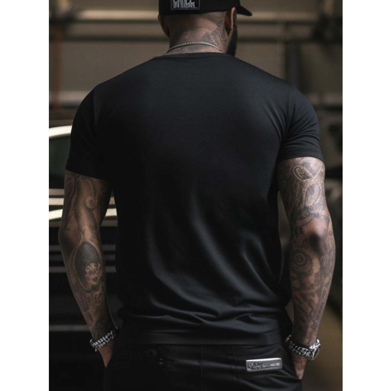 European sizes Music-Inspired Men's T-Shirt with Trendy Lettering - Casual Round Neck, Short Sleeve, Stretch Fabric, Machine Washable