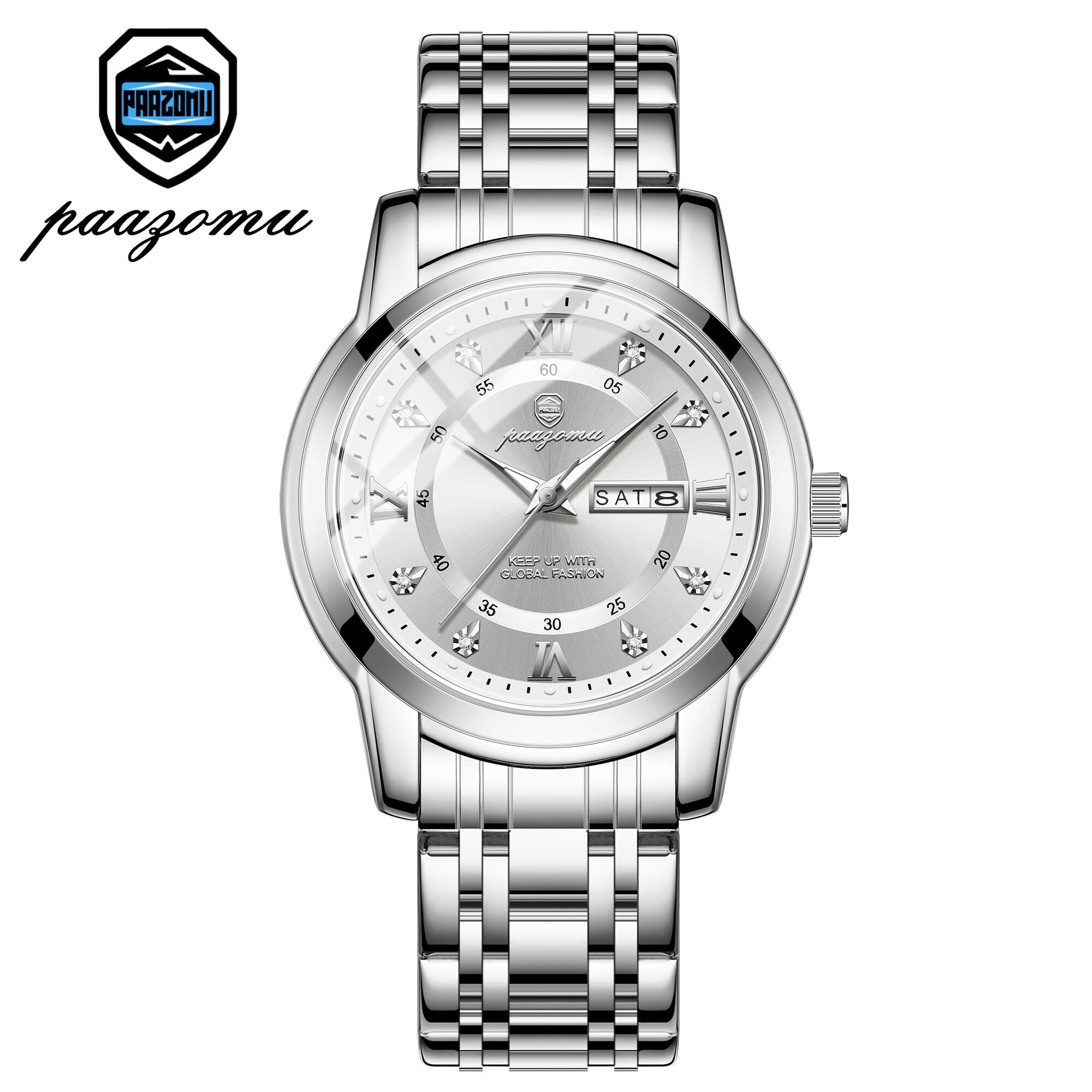 

POEDAGAR Business Men Watch Date Week Waterproof Luminous Luxury Man Wristwatch Sports Stainless Steel Men s Quartz Watches Male срібний