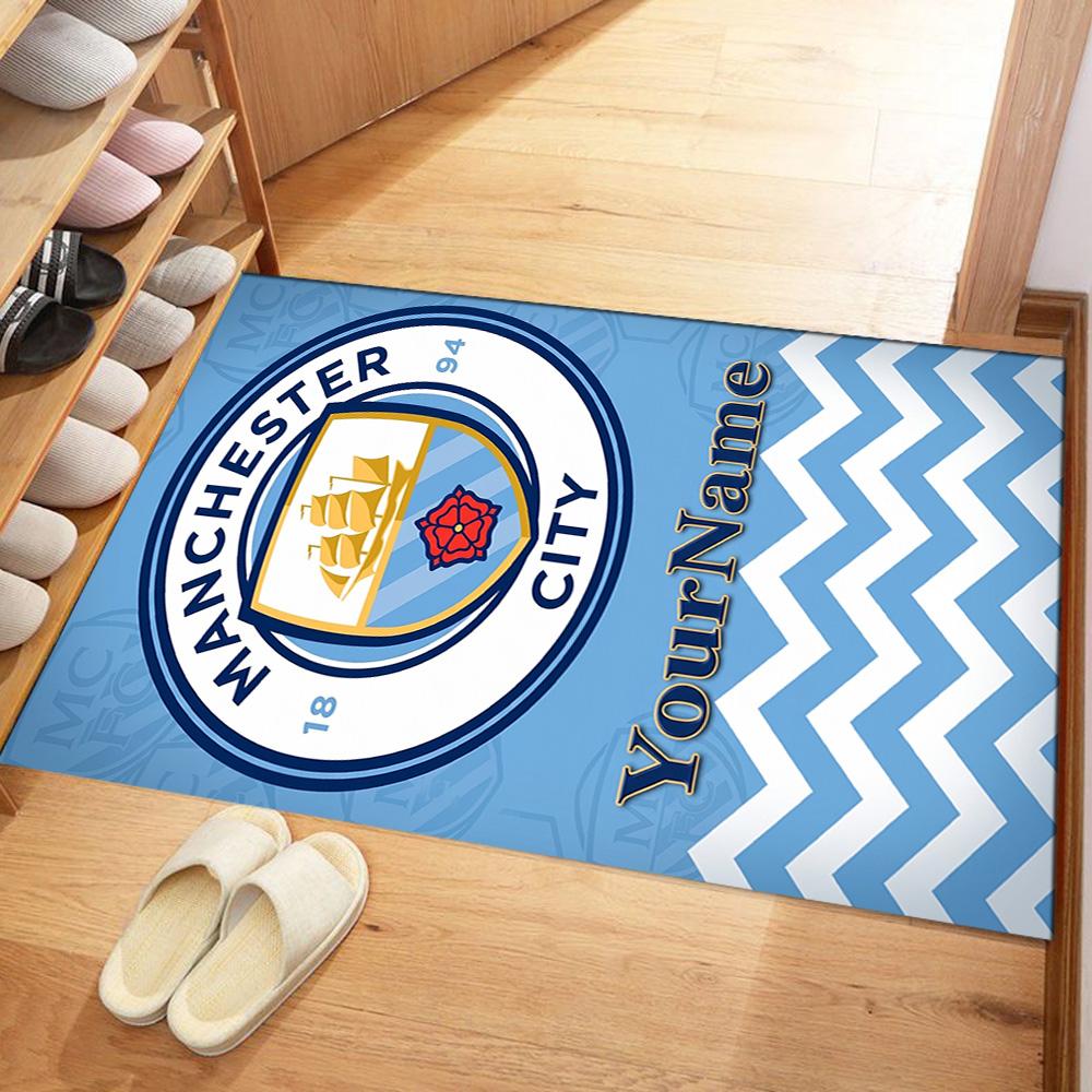 Manchester City Customize Your Name Floor Mat Design for Playrooms Study room Hallway Entryway Anti-slip Rug Anime Office Decor Wedding Party Gift