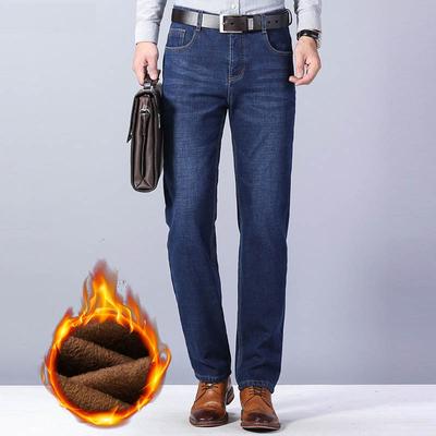Men's Winter Business Vintage Jeans Thick Velvet Straight Trousers Jeans Casual Jogger Men Clothing Brown Denim Pants Sportswear Slim Jeans for Men