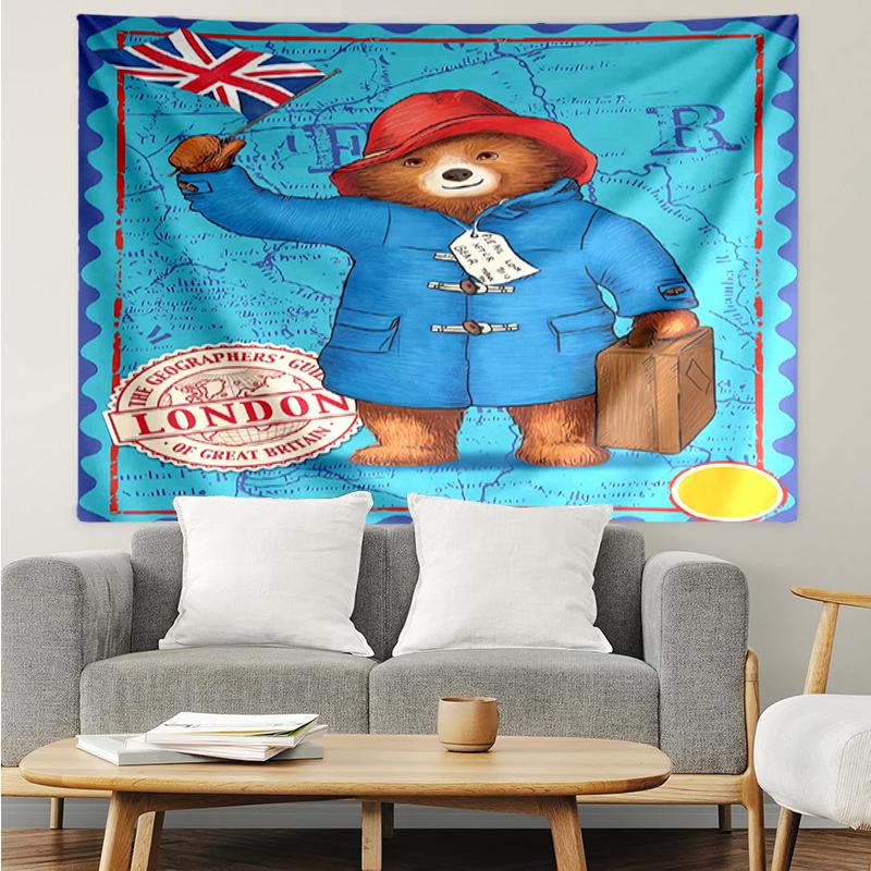 Paddington-Bear Print Tapestry, Backdrop, Easy Setup, Ideal for Bedroom, Office & Living Room, with Aesthetic Wall Hanging Decor.