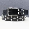 Genuine Leather Belt with Square Studs & Diamond Rivets - Western Style