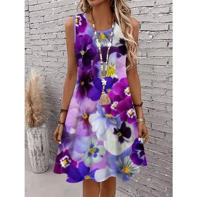 Women's Floral Pattern Printed Sleeveless Round Neck Dress Loose Soft and Comfortable Plus Size Dress