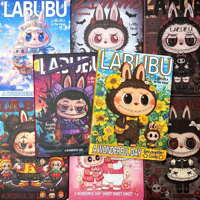 Labub A5 Zápisník Vysokohodnotný Kreslený Sešit s Horizontálními Linkami Kreslený Kniha pro Ruční Zápisky Student Super Silý Poznámkový Blok