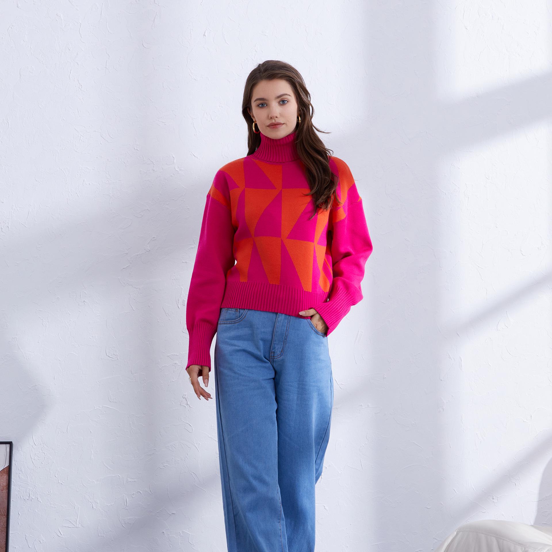 

Женский свитер пуловер свободного кроя с высоким воротом в европейском и американском стиле на осень/зиму 2023 - Модный базовый топ с длинным рукавом Small