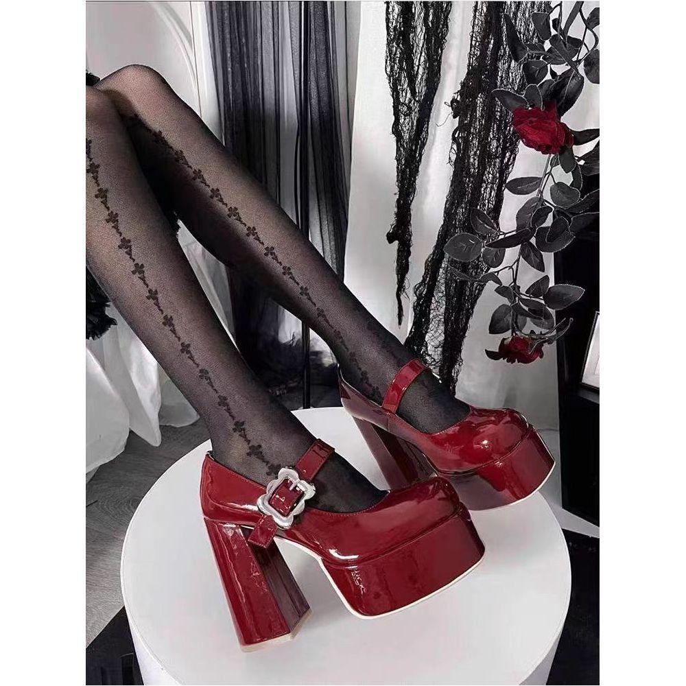 Platform Barbie shoes thick heel round head Mary Jane with small leather shoes black high heels women's spring and autumn waterproof table