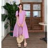 Korean Coffee Break French Purple Dress Women's Summer New Sweet and Gentle Wind High Waist Thin Bubble Sleeve Long Dress