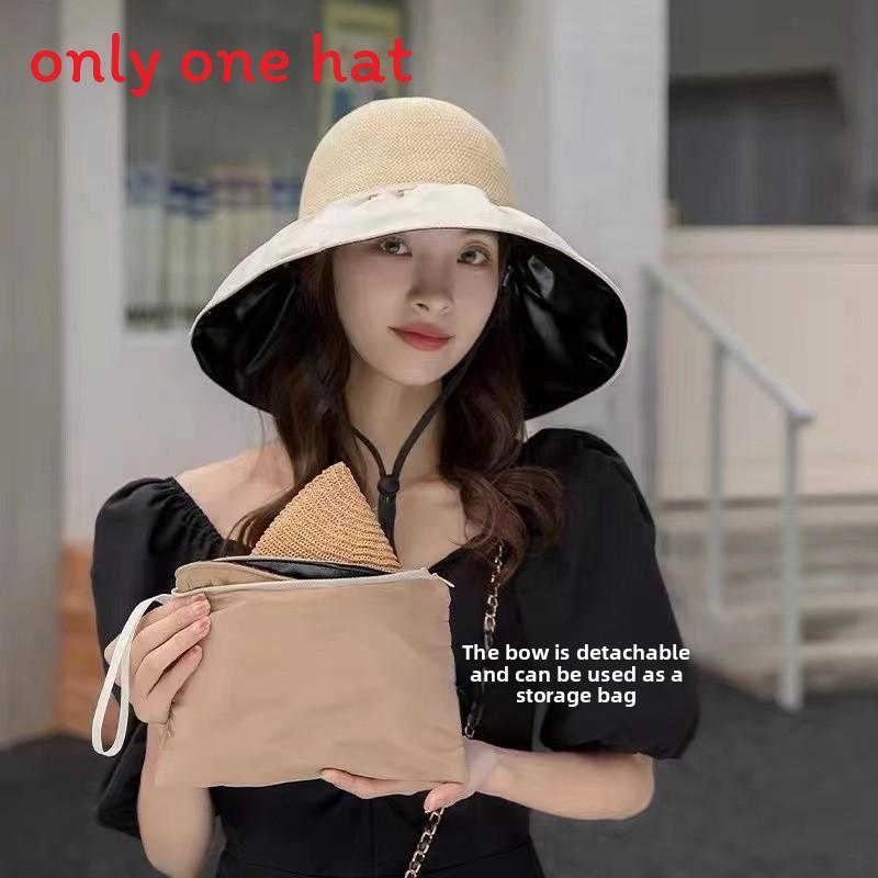 

Summer Women Cotton Sun Hat With Detachable Butterfly Bow And Large Brim For Outdoor Sun Protection слонова кістка