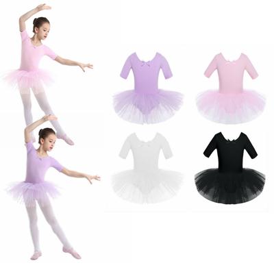 Kinder Mädchen Halbarm Baumwolle Tüll Kleinkind Ballett Tanz Tutu Kleid Gymnastik Trikot Dancewear Bühne Leistung Kostüm