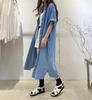 JINJUDUO Denim Slimming Loose Office Long Shirt Short Size M Women's Dress, Cotton, Silhouette, & Casual, Spring, Summer, Fall, Dress, Collar,