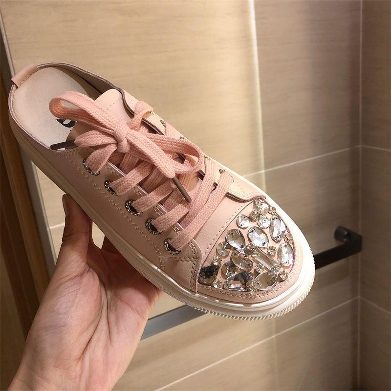 Baotou Half Slippers Women's Fashion Outer Wear 2025 New Summer Rhinestone Lazy Breathable Women's Shoes Platform Tide Sandals