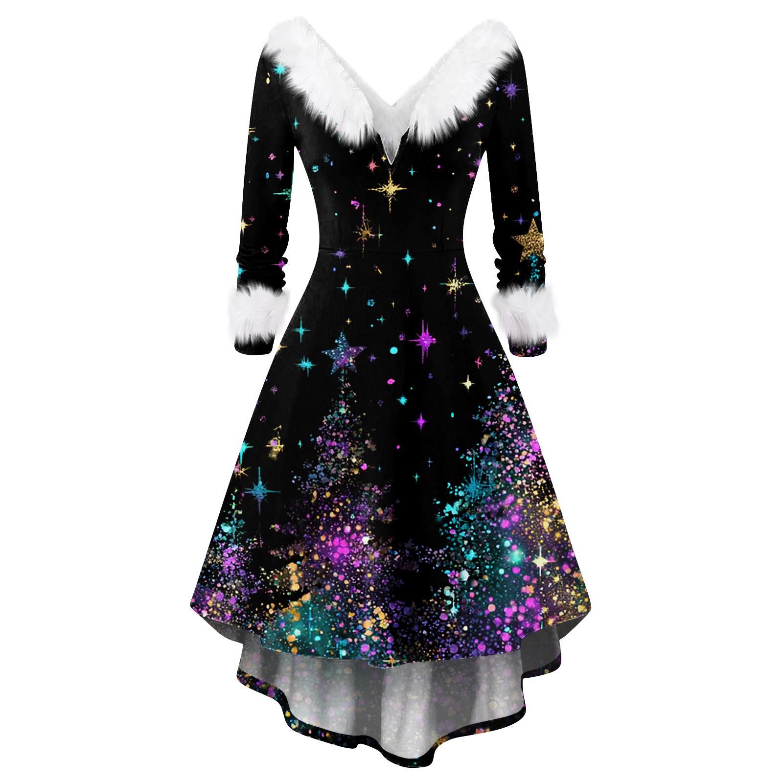 

Женское модное повседневное приталенное платье с рождественским принтом для вечеринки с длинными рукавами XL тёмно-синий