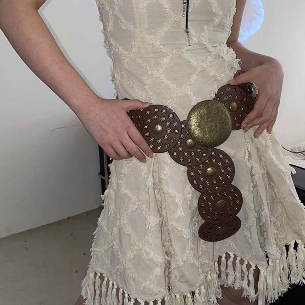 Metal Hollow Belts Y2K Metal Buckle Belts Punk Round Buckle Belts  Men