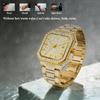 Luxury Full Diamond Watch Men Sparkling Rhinestone Dial Stainless Steel Bracelet Women Elegant Bling Dress Watch