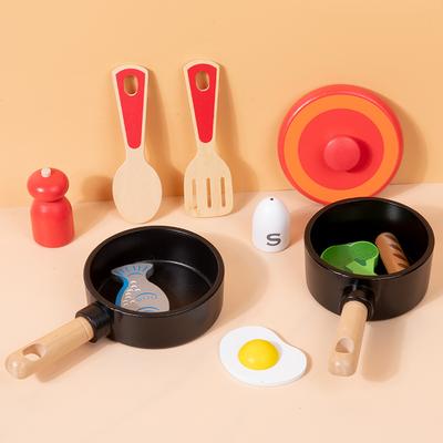 Children'S Wooden Simulation Playing House Pot Set, Kitchen Cooking, Cooking, Cutting, Cooking Utensils, Wooden Toys