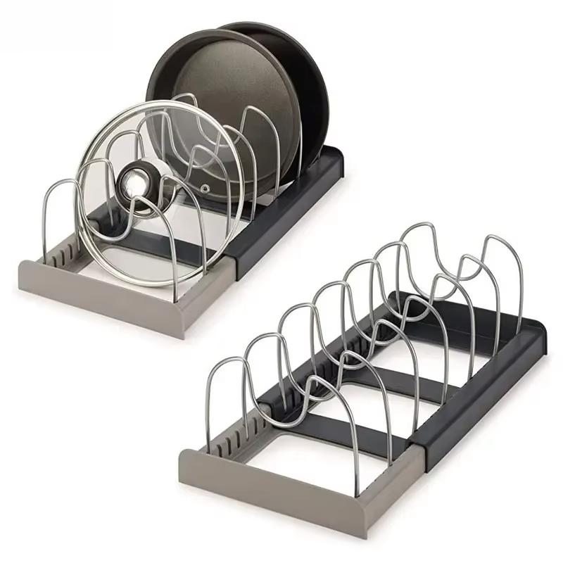 Expandable Stainless Steel Storage Rack Kitchen Cabinet Holder for Pan Pot Lid Cutting Board Drying Cookware Dish Rack Organizer