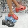Korean Style High-heeled Sandals Female Fashion Lightweight Square Heel Shoes Large Size Comfort Thick Bottom Flip Flops