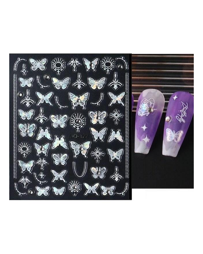 Colorful Butterfly Laser Manicure Decor Sliders Relief Engraved 5D Embossed Nail Stickers Nail Art Sticker Decal
