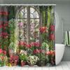 Rideau de douche Fenêtre Jardin Fleuri - Fleurs Vibrantes & Verdure, Décoration d'Intérieur Imperméable Ajoute du Charme Printanier à Votre Salle de Bain