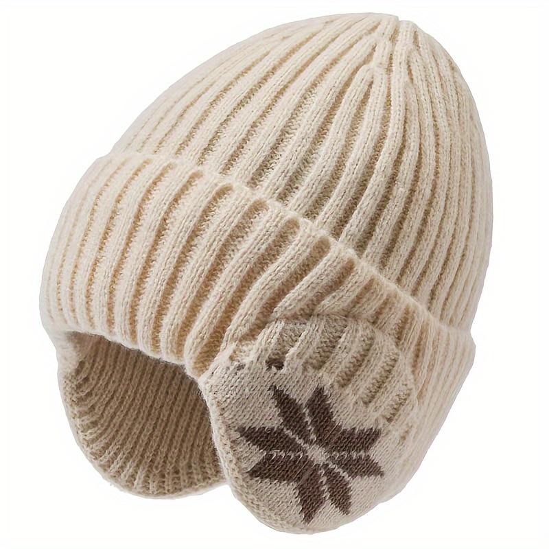 Unisex Winter Knit Hat with Detachable Ear Flaps Windproof Warm Snowflake Pattern Beanie