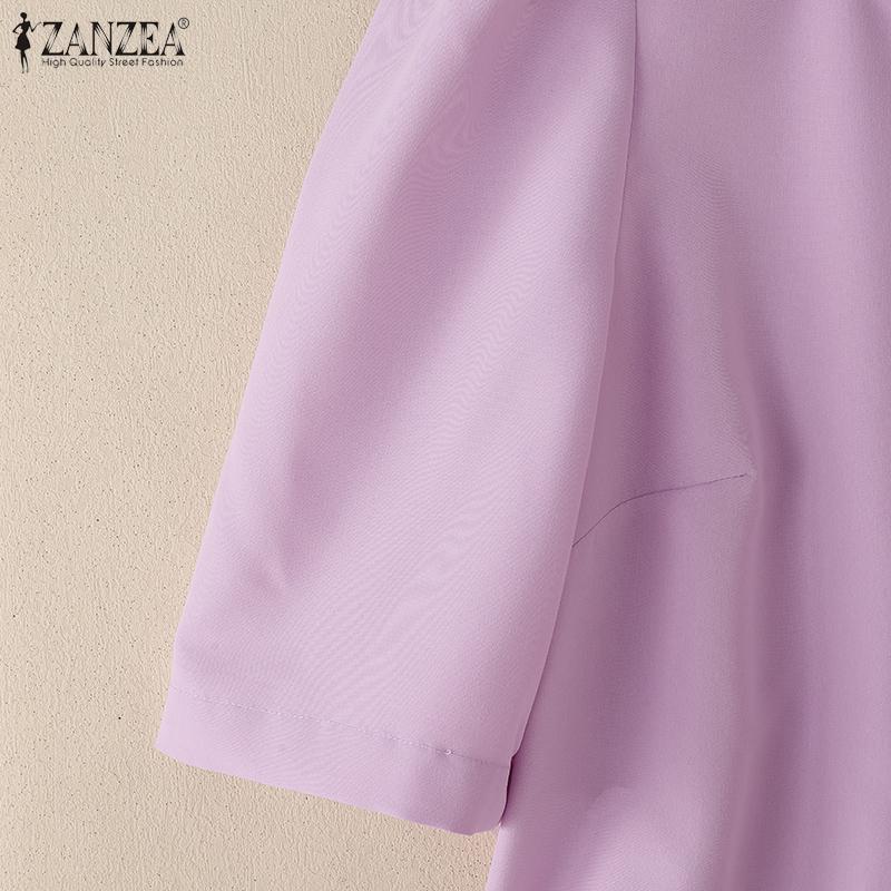 ZANZEA Women Casual Round Neck 3/4 Sleeve Summer Plain Blouse