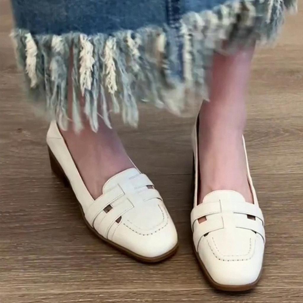 Sheepskin Model~ French Cool Single Shoes Women's Thick Heels Are Not Tired of Feet, Summer with Skirts Hollowed Out Retro Mary Jane Evening Shoes