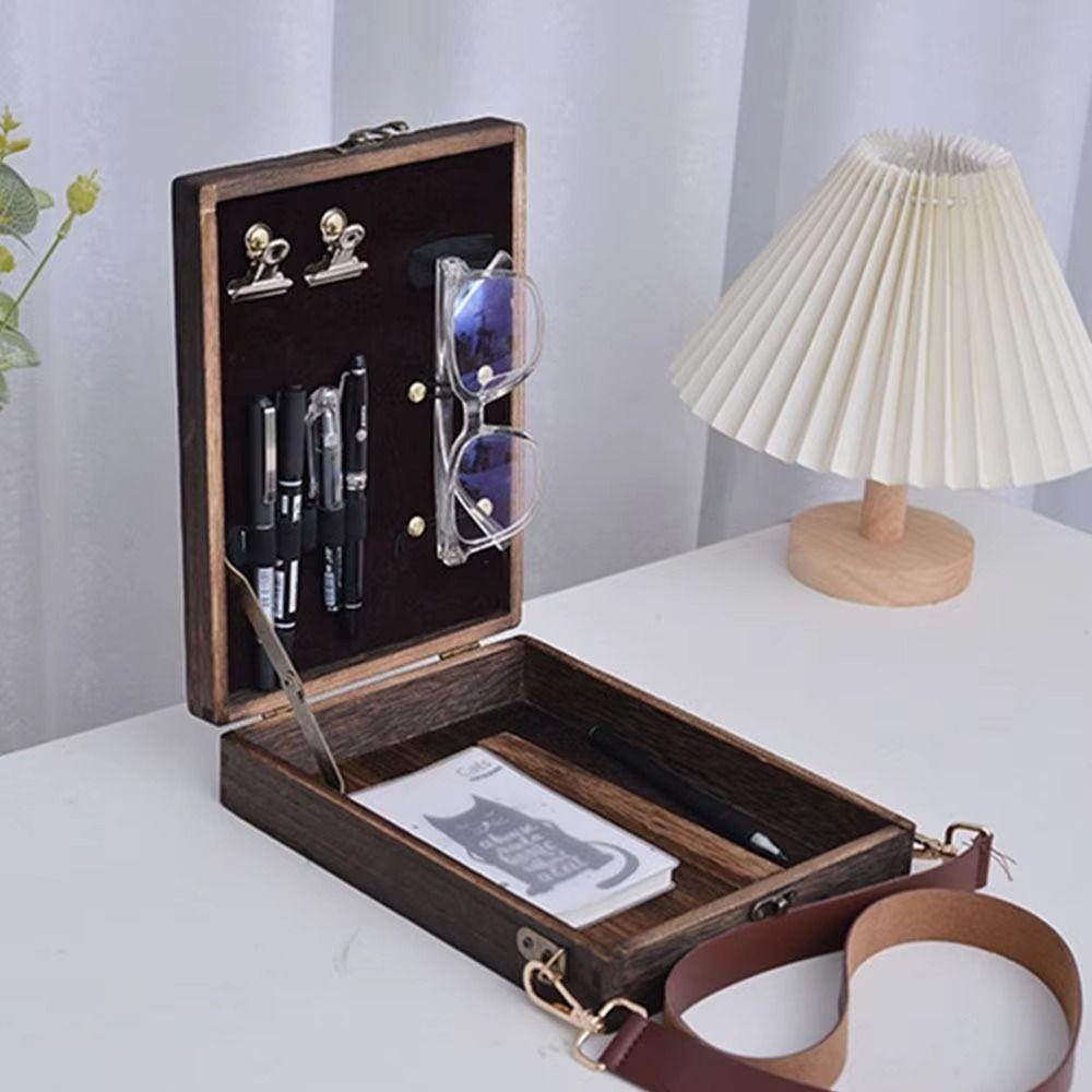 Scatola di Legno Portatile Scatola per Cancelleria Borsa Retrò per Strumenti d'Artista Messenger per Scrittori Scatola di Legno Pittura