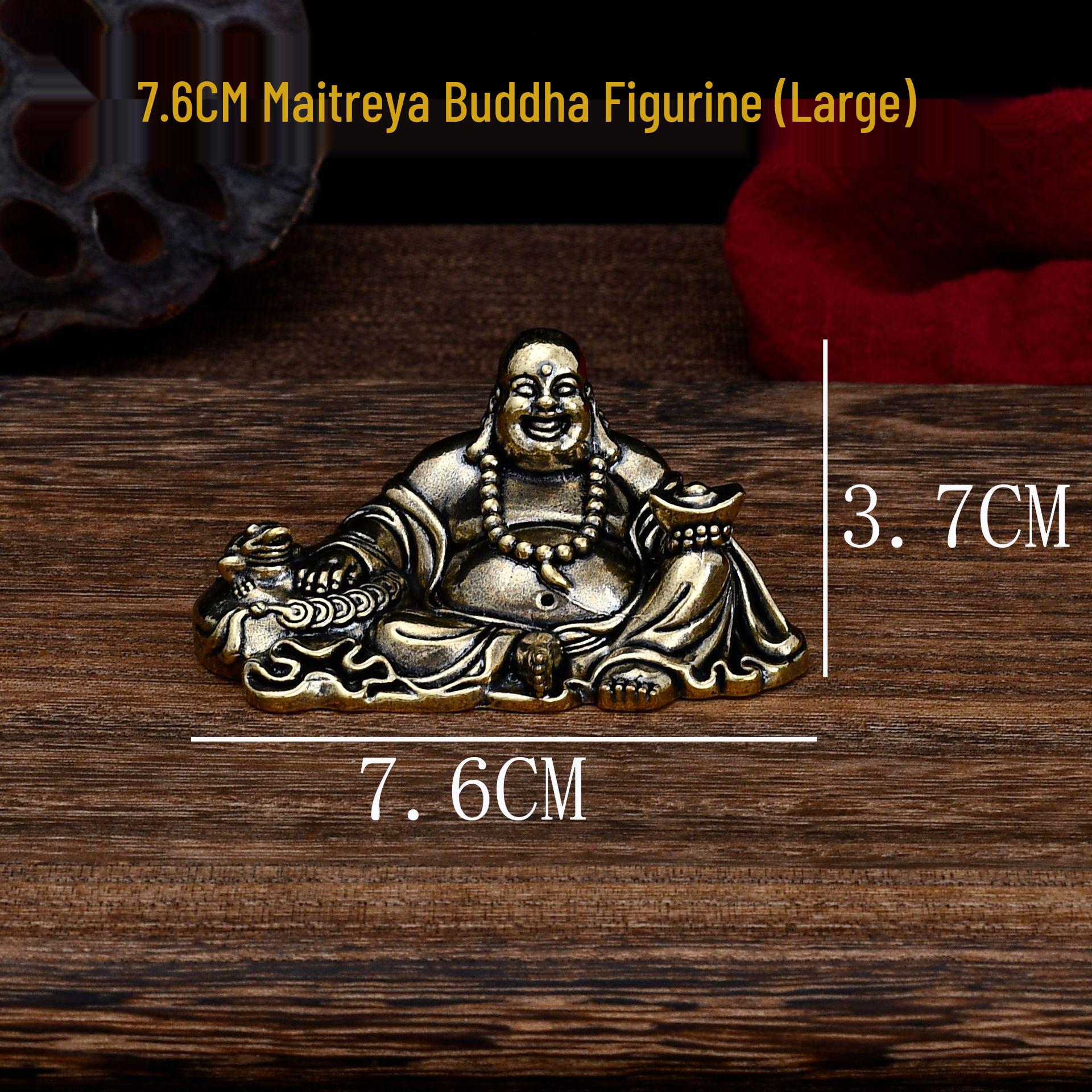 Pure Brass Small Buddha Statue - Solid Copper Maitreya Desktop/Car Ornament