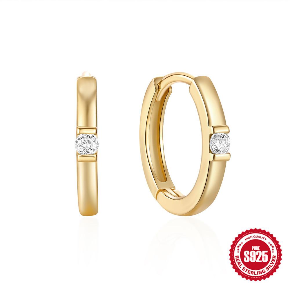 Simple S925 Sterling Silver Classic Single Diamond-Encrusted Glossy Premium Earrings Earrings