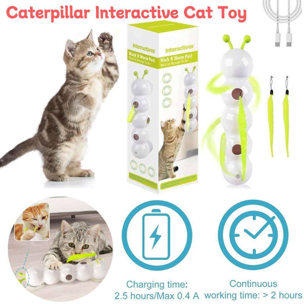 Bastone Interattivo per Gatti Bruco Giocattolo per Stuzzicare Gatti con Coda di Preda Sostituibile per Oscillazione Automatica Durabilità in Casa con Gatti