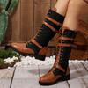 Fashion 2025 Lace-up Women's Winter Boots New Belt Buckle Cowboy Knee High Boots Women Denim Leather Goth Shoes Punk Zip Boots for Women