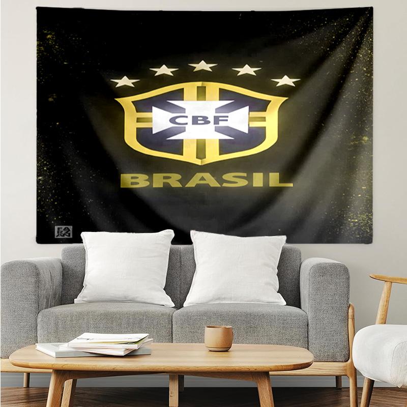 Brazilian Football Emblem Printed Printed Tapestry, for Bedroom,Livingroom, Dormitory, Large Wall Decor, Fabric Decor Fan Birthday Gifts
