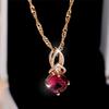 Damen Kristall Rose Rot Zirkonstein Niedlich Rund Anhänger Halskette Vintage Goldfarbe Hochzeit Für Frauen