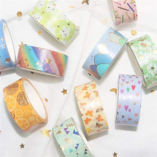 Set de rubans adhésifs décoratifs floraux dorés en aluminium pour Arts, Bricolage, Fournitures de Journal, Agendas, Scrapbooking, Emballage de Cartes/Cadeaux - 15 mm- ( 12 rouleaux)